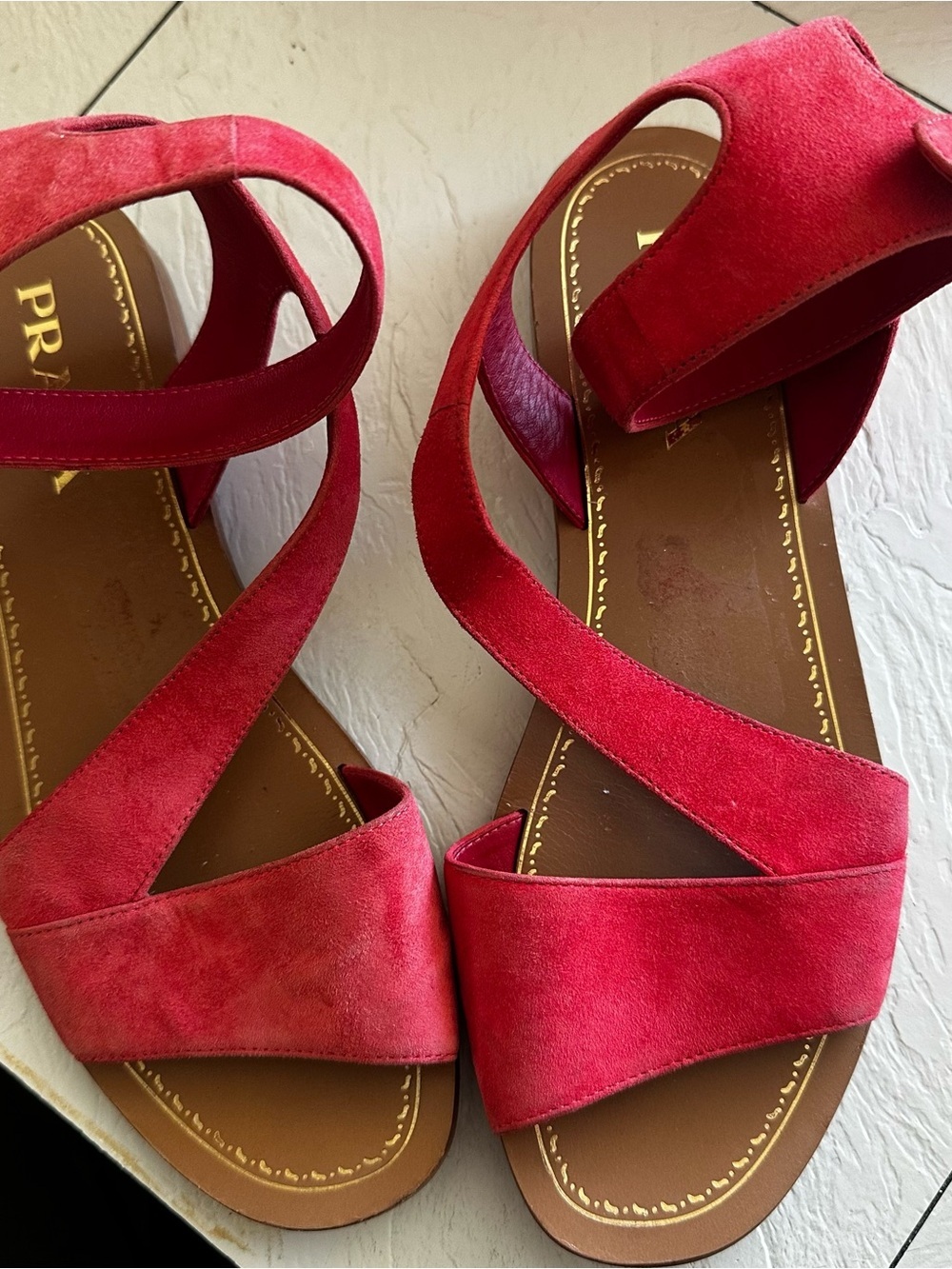 Prada suede sling back gladiator sandal